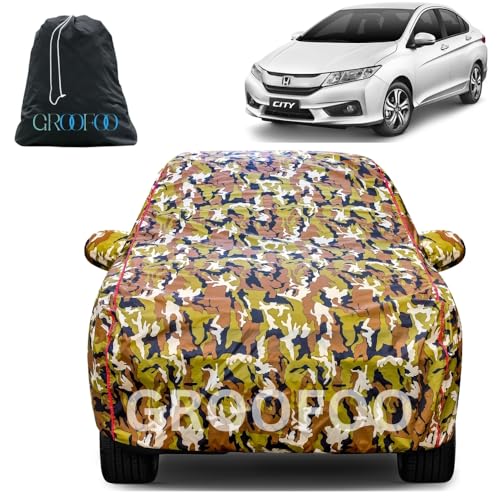Image of GROOFOO Car Cover Compatible with Honda City | Camouflage, Waterproof, Dustproof, UV Protection | Military Jungle Design | Custom Fit, Triple Stitched | All Weather Body Cover