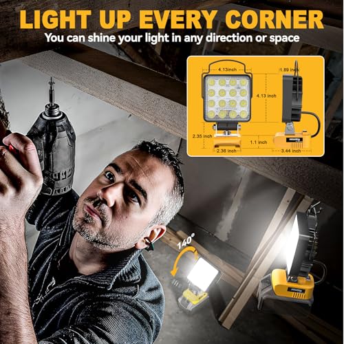 Image of MtiolHig 2Pcs Cordless LED Work Light Compatible with Dewalt 20V Battery, 112W 11200 Lumens Underhood Work Light Tool Gifts for Men, with USB & Type-C Charging Port Emergency for Workshop, Garage