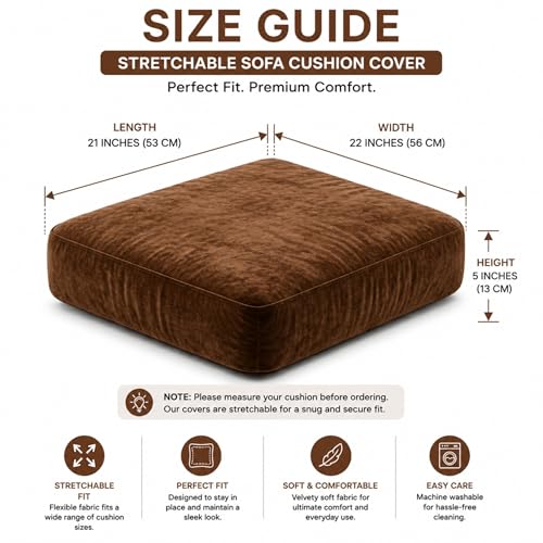 Image of Namdev Art's Velvet Sofa Cushion 21x22x5 Inch | High Density 32 Foam Seat Cushion | Soft & Comfortable Sofa Gaddi with Zip Cover | Multipurpose Cushion for Sofa Chair (Brown)