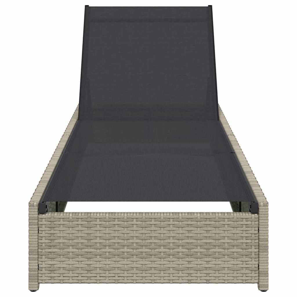 Leżak do opalania, beżowy polirattan, 200,5 x 70 x 75 cm, z regulowanym oparciem, leżak ogrodowy, relaksacyjny na balkon, taras, basen, do użytku na zewnątrz