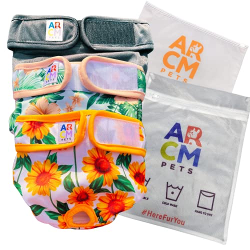 ARCM Pets Washable Pet Diapers, Dog Diapers Female Ultra Absorbent, Incontinence Protection Premium Cat and Doggie Diapers & Adjustable Waist Diapers for Small Dogs & Senior Dogs