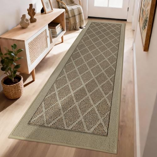 COSY HOMEER Hallway Runner Rugs 2.8x8 Ft Washable Non-Slip Entry Way Rug Indoor Runner with Plaid Pattern, Low Profile TPR Backing for Kitchen Laundry