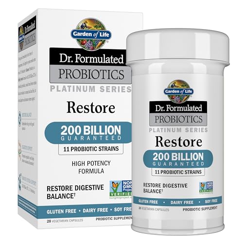 Garden of Life Dr. Formulated Probiotics Platinum Series Restore 200 Billion CFU Guaranteed, High Potency Probiotic Formula, Vegan, Non-GMO, Gluten Dairy Free Digestive Immune Support, 28 Capsules - image 1