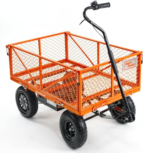 SuperHandy Electric-Assist Garden Cart - 5.7 Cubic Ft Utility Wagon, 440lbs Load, All-Terrain 10in Wheels, Anti-Rust Steel Frame, Convertible Flatbed Design