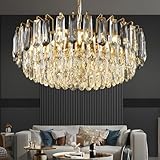 WGLICXA 23.6' Modern Crystal Chandelier Gold 3-Tier Luxury Pendant Light Gold Plated Ceiling Pendant Lighting for Dinning Room Living Room Foyer