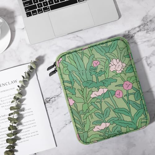 Image of TiMOVO 9-11 inch Tablet Sleeve Bag with Pocket, Green Flower | Fits iPad 11 inch A16 2025, iPad 10.9 inch /10.2 inch, Air 11 inch 5th /4th Gen, Galaxy Tab A9+ /A11 Plus 11 inch