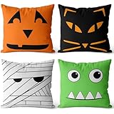 Halloween Pillow Covers 18x18 inch Set of 4, Zombie Cats Mummy Trick-or-Treat Ghost Throw Pillow Covers for Fall Halloween Decorations Halloween Party Pillows Decorative Pillow Covers for Couch Sofa