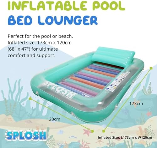 Splosh Inflatable Pool Bed Lounger - Jumbo Lilo With Giant Pillow - Sunbathing Tanning Pool For Adults - Swimming Pool Lounge Float - View 7