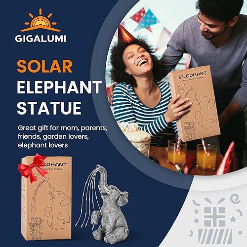 GIGALUMI Elephant Statue Solar Garden Yard Decor Outdoor Gifts for Women