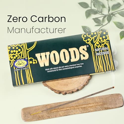 Image of Cycle Pure Woods Natural Incense Sticks (9 Inch) with Ash Catcher | Agarbatti with Wooden Stand | Woody, Sandal, Resin, Masala, Amber, Natural Fragrance for Puja Rituals & Meditation | 130gm Pack of 1