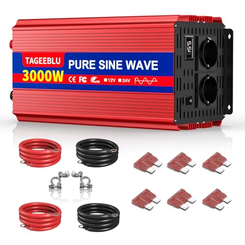 TAGEEBLU 3000W inversor 12v 220v Onda Pura, convertidor 12v 220v con 2 AC Tomas, Pantalla LCD