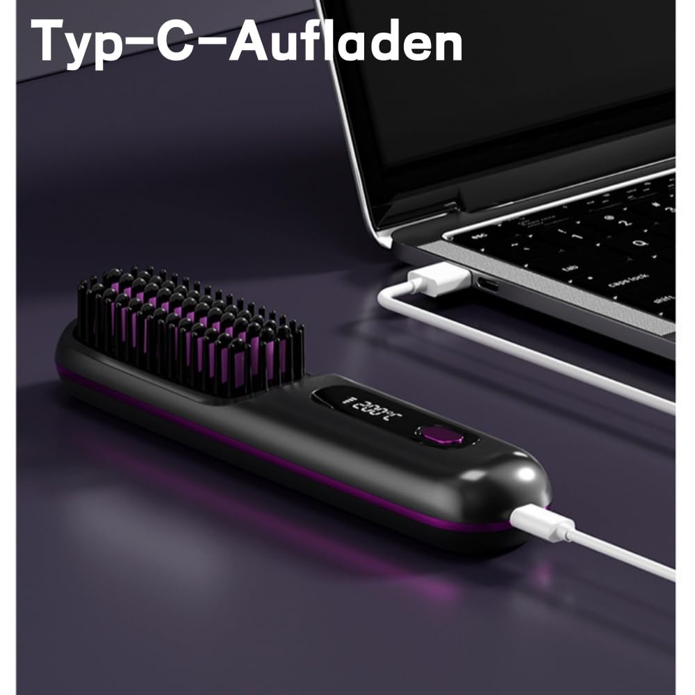 Brosse Cocoony pour Cheveux Courts Brosse Lissante Rechargeable Portable, Design Durable, avec Affichage LCD, Réglage de la température en 3 étapes,Pour Coiffage Quotidien & Voyage