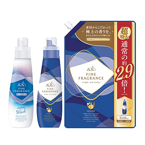 ファーファ 洗濯用 液体 洗剤 ファイン フレグランス レイヤリング ウォッシュ クラッシー ソープ の香り 本体 (600g) + 柔軟剤 ファイン フレグランス オム クリスタル ムスク の香り 本体 (600ml) + 詰替 (1440ml) 1個