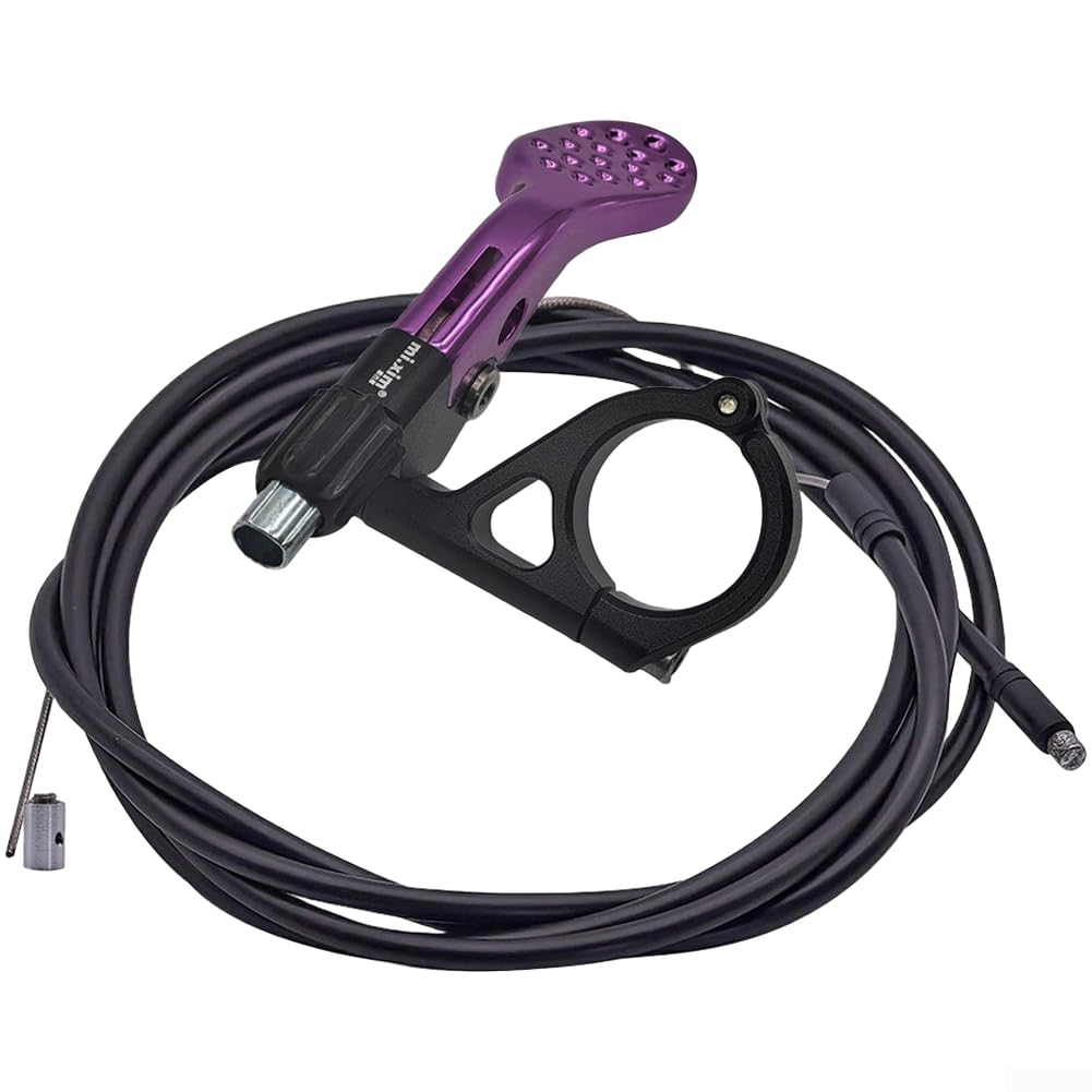 Caswynlife Bike Seat Post Remote Lever For Dropper System, Aluminum Alloy Construction, Dual Cable Routing Compatible, Ergonomic Design For 22.2mm Bars, Silver(Purple)