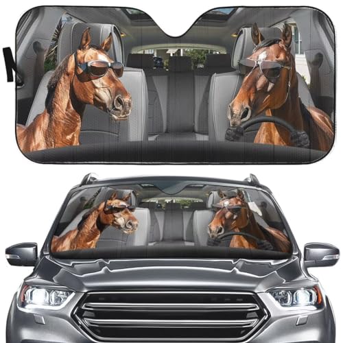 Personalized Horse Car Windshield Sunshade Thicken UV Reflector Auto Front Window Sun Shade Visor Shield Cover,Heat and Sun Rays Reflective Blocks Keep Vehicle Cool(57x27.5 inchs)