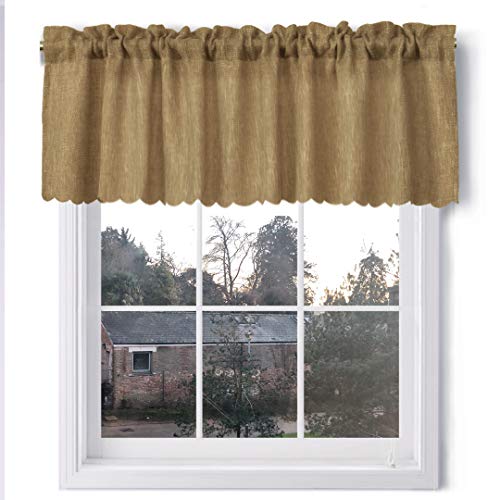 VORTTA Burlap Look Valance Curtains Soft Natural Rustic Tan Kitchen Curtains Rod Pocket Window...