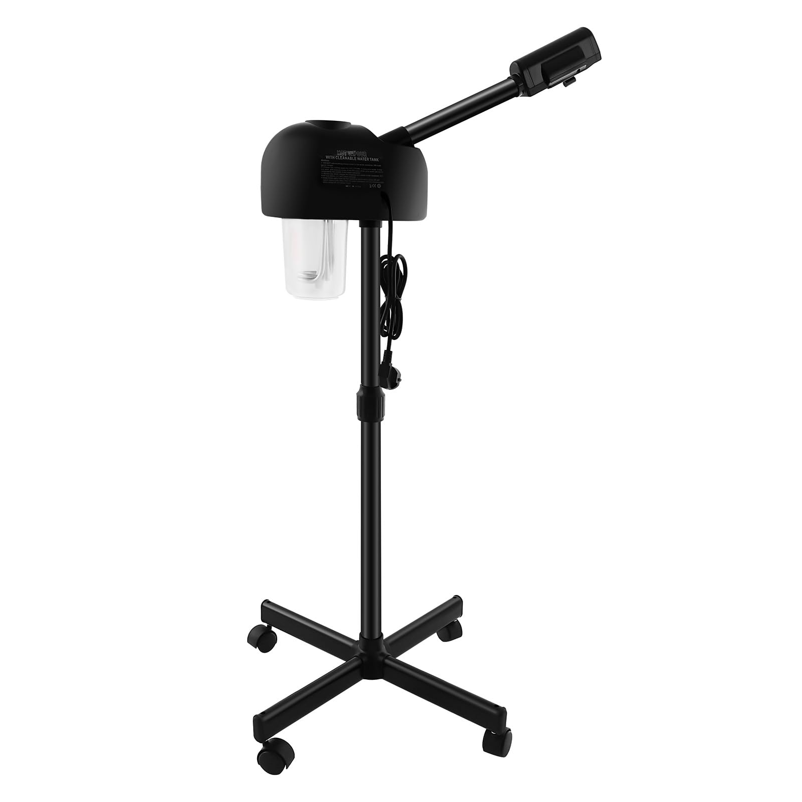 Vaporizador facial, 220 V 750 W, sauna facial, limpiador de poros, cosmético con pantalla LCD, altura ajustable, máquina de spa de vapor para salón y hogar, eliminación de puntos negros (negro)