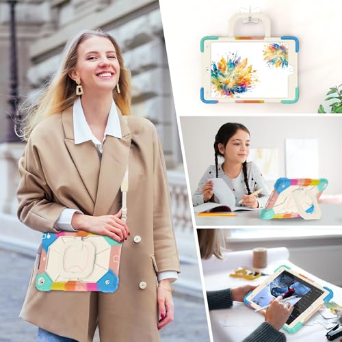 Image of Auizotl Case for iPad 9th /8th /7th Generation 10.2 Inch iPad Case 9th Generation with Screen Protector /Rotate Stand /Pen Holder,Military Grade Shockproof i Pad 9th /8th /7th Gen Cases,Colorful