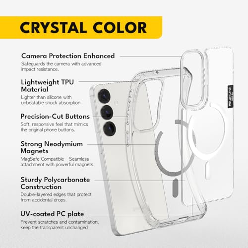 Coque Samsung S25 transparente MagSafe et multicolore avec protection caméra intégrée