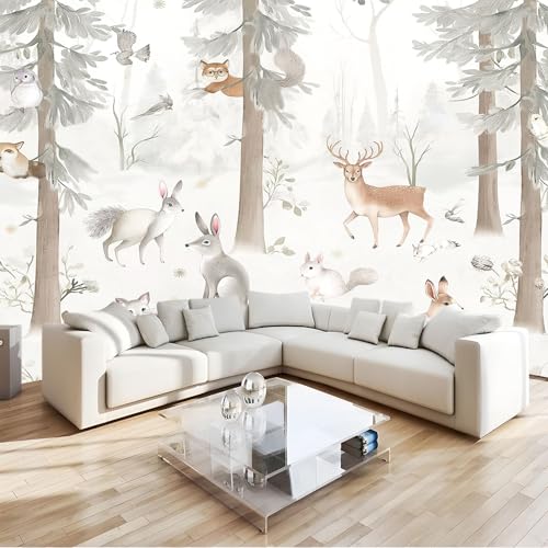 Moda Art Papel Tapiz Dibujos Animados Animales Del Bosque Conejos Arte 3D Mural De Papel Pintado Fotomural Decoración De Papel Tapiz Fondo de Pared de Tv de Fotografía