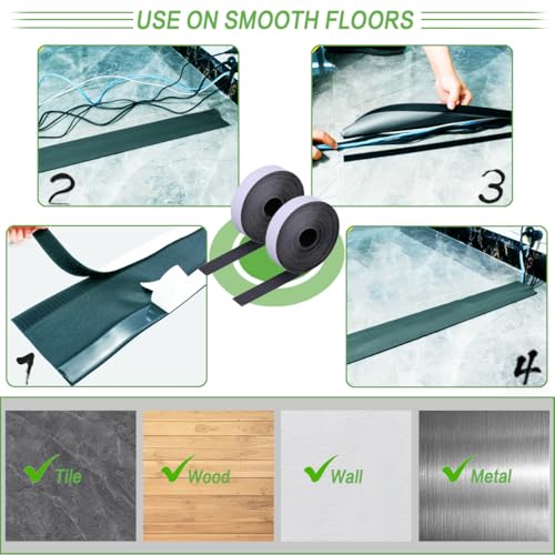 Floor Cable Covers - 20ft Oxford Fabric Cord Protector con cierre adhesivo de gancho y lazo, funda impermeable para cables para cualquier superficie de piso, gestión duradera de cables para prevenir peligros de tropiezo (Gris, 20 pies) miniatura 4