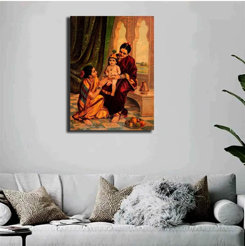 Image of Sikhash Raja Ravi Varma Canvas Painting Classic Art, Indian Art, Famous Artist, Wall Painting for Living Room, Unframed, Size- 23x15 inches (58x38 cms, Yashoda Krishna, Pack of 1)