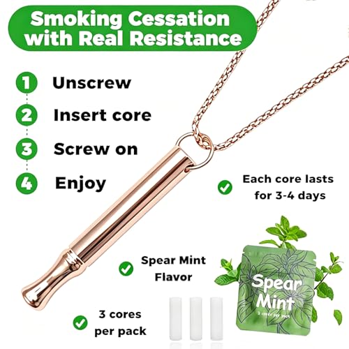Image of LAMKHOO Breathing Necklace to Quit Smoking and Vaping with Refillable Mint Pods Stop Smoking Aids Fidget Necklace for Anxiety Relief Smokeless Inhaler for Adults (Gold)