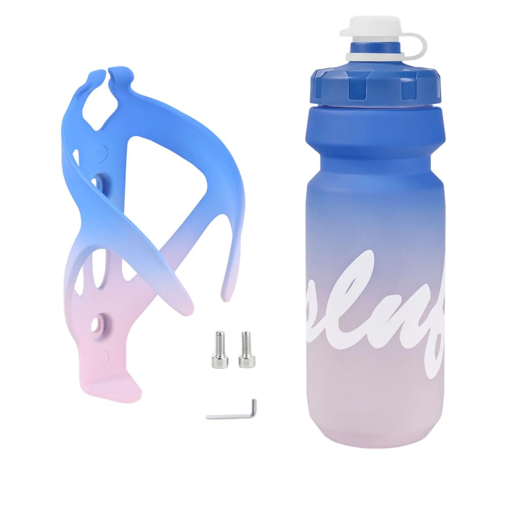 BPA Free Bike Water Bottle with Holder, 650ml Leak Proof Sports Squeeze Water Bottle, Lightweight Gradient Bicycle Bottle Cage, Universal Fit for MTB, Road Bike, E-Bike, Cycling, Gym, Running