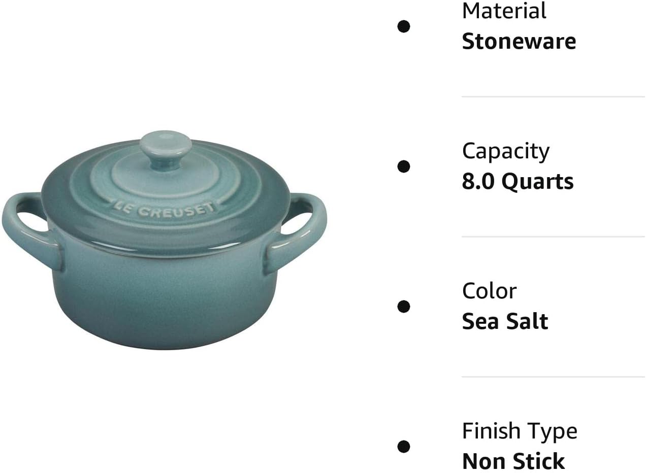 Le Creuset Stoneware Mini Round Cocotte with Lid, 8 oz., Sea Salt