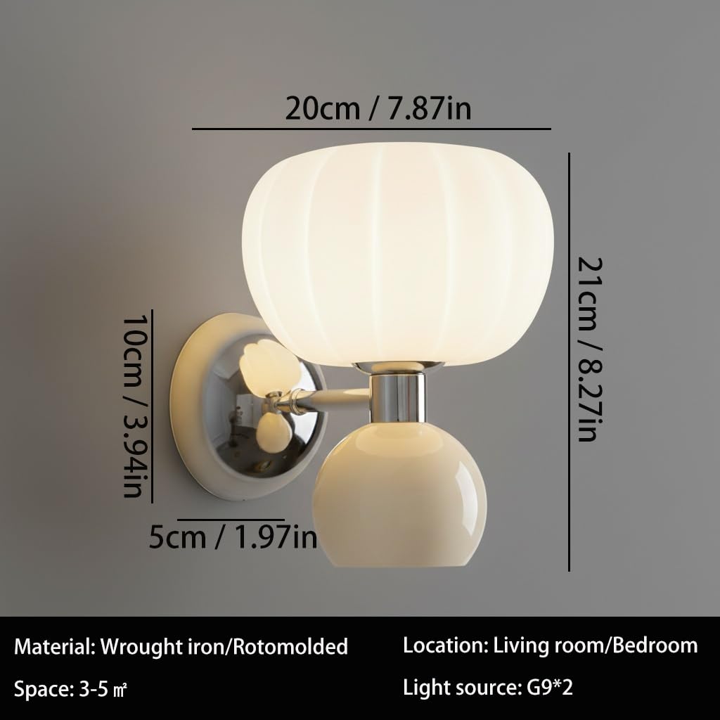 Aplique de Pared para Interiores, Dormitorio, Pasillo, Estilo nórdico Moderno, Doble Globo, Base de Metal Cromado con Cristal Esmerilado y Esfera Pintada, para Sala de Estar, mesit