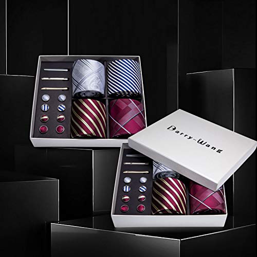 Image of Barry.Wang Designer Mens Tie Sets Collection, Eleagnt Gift Box Tie Clips Handkerchief Cufflink Set