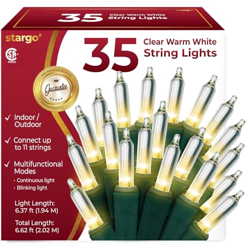 Clear Warm White Christmas Tree Lights - 6.3 ft String of 35 Incandescent Mini Bulbs Multifunctional...