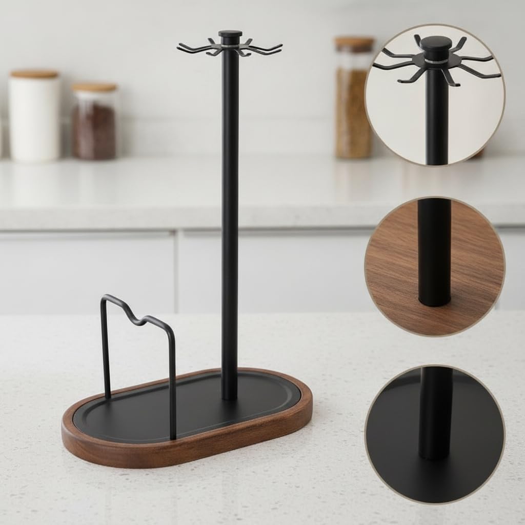 Porte Planches à Découper en Noyer avec Support pour Couvercles et Plaques Pâtisserie pour Travail Propre et Fonctionnel, Support de spatule rotatif en noyer WYL - Noir