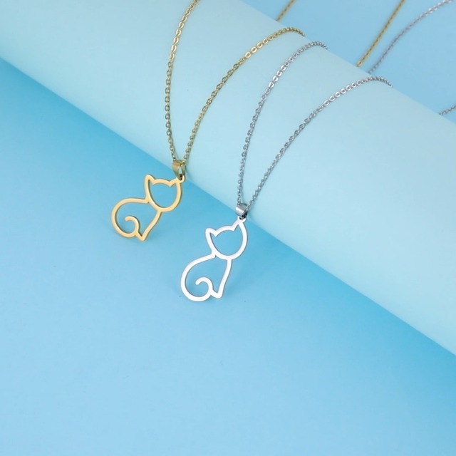 YAYAKO Carino Gatto Collana Catena in Acciaio Inox Collana Ciondolo Regali per Amanti dei Gatti Donna Ragazze Collana Gioielli Dainty (Argento Placcato