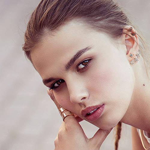 Black Cubic Zirconia Pave Cz 3 Band Cartilage Ear Cuffs Clip Wrap Helix Earrings Rose Gold Plated .925 Sterling Silver #TOP5