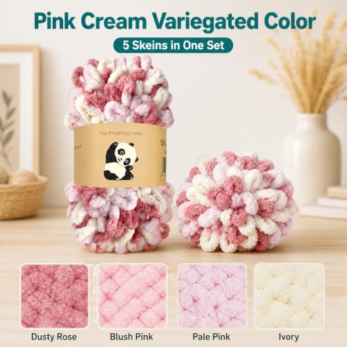 Image of Loop Yarn 5Packs,Shenlin Chunky Chenille Yarn for Hand Knitting Baby Blanket,Machine Washable Polyester Fluffy Thick Bulky Yarn for Scarfs,Craft Projects