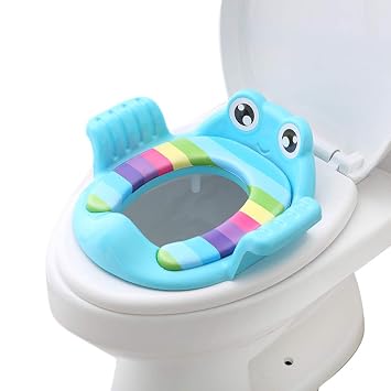 Childrens Toilet Children Auxiliary Toilet Seat Baby Potty Trainer Non Slip Toilet Training Seat Travel Potty Seat for Boys and Girls Blue