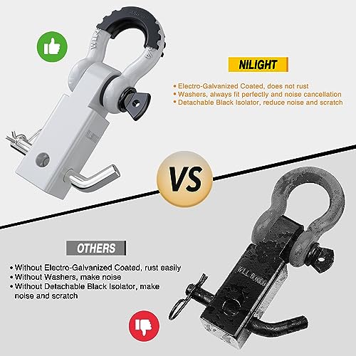 Image of Nilight Shackle Hitch Receiver 2Inch 45000 LBs Breaking Strength 3 /4 inch D Ring Pin Heavy Duty Solid Recovery Towing Kit for Trucks Jeeps Off-Road