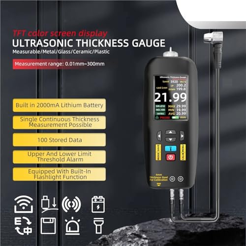 Thickness Gauge, T7 Digital Ultrasonic Thickness Gauge 0.01~300mm Medidor de Grosor Digital Ultrasonico para Metal Acero y Vidrio Recargable miniatura 6