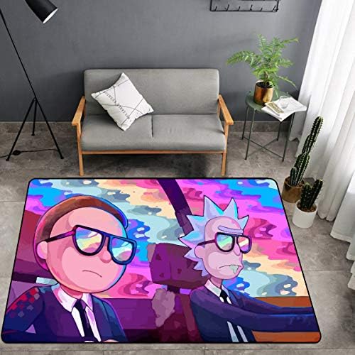 RI-CK and MO-R-TY Series 3D Print Large Area Rugs for Boys Girls Kids Baby Bedroom, Polyester Fiber Non-Slip Home Decor Carpets, Cartoon Hairless Crystal Velvet Sofa Floor Mat for Living Room