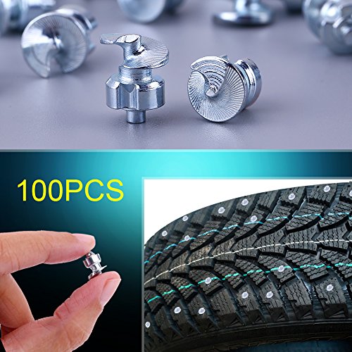 image for Qiilu 100pcs Snow Tire Studs, 9.8mm Wheel Tyre Screws Winter Snow Tire