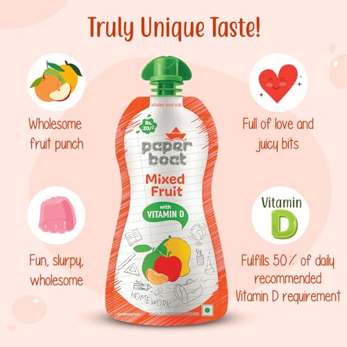Image of Paper Boat Mixed Fruit Juice, Enriched with Vitamin D, No added Preservaties and Colours (Pack of 27, 150ml Each)