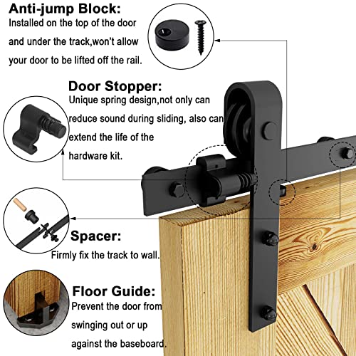 Ccjh 6Ft Track Sliding Barn Door Hardware Kit Heavy Duty For Single Wood Door (J Shape) #TOP4