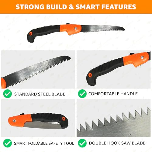 Image of Foldable Pruning Saw for Trees 40 cm Folding Hand Saw with Safety Lock Branch Cutting Saw for Garden, Wood, Bamboo & Tree Pruning Anti-Slip Ergonomic Handle Portable Camping Saw