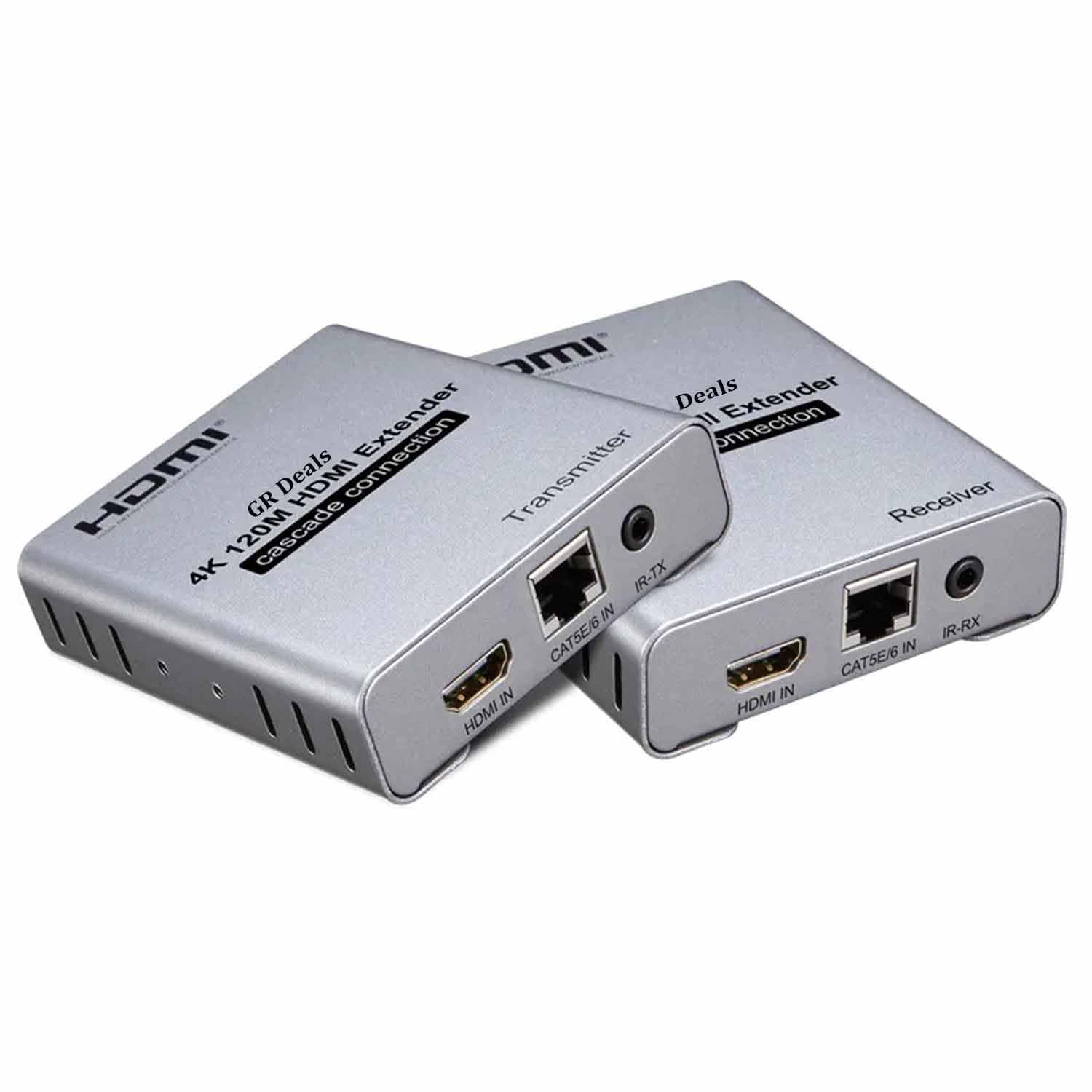 GR Deals 4K 120M HDMI Extender casecade Connection, 394FT 30Hz HDMI Extender Over IP Ethernet RJ45 Cat5e 6 Cable Transmit HDTV Audio Video Support Cascade IR for Laptop etc.(Silver)-image-19