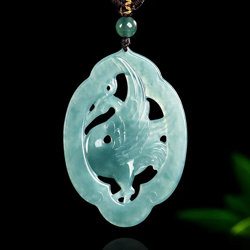 Pendentif aigrette de jade sculpté main, collier d'exception en pierre sarcelle - 3