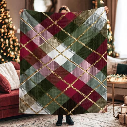 Plaid Throw Blanket, Winter Cozy Diamond Line Christmas Burgundy Plush Blanket Lightweight Compact Aesthetic for Couch Sofa Bed Lap Desk Dorm Work 60x80 Inch
