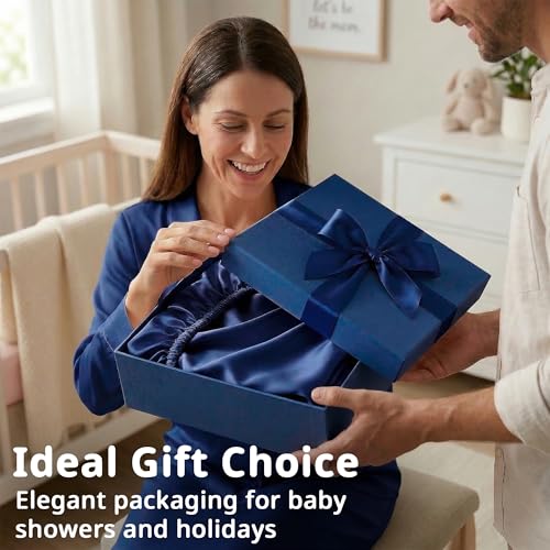Image of Pro Goleem Satin Mini Crib Sheets 2 Pack, Blue & Black Silky Soft Fitted Sheet for Baby Hair Protection, 38 inchx24 inchx5 inch Breathable Mattress Cover Compatible with Pack n Play & Portable Crib