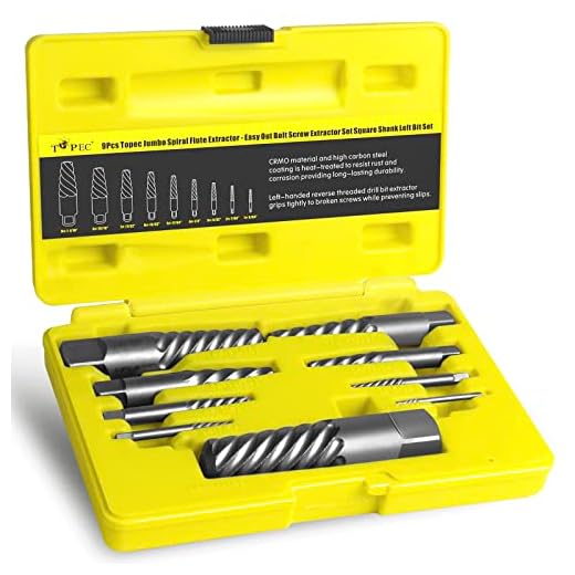 Topec 9Pcs Jumbo Spiral Flute Extractor -Easy Out Bolt Screw Extractor Set Square Shank Reverse Bit Set for Removing Broken Screws, Bolts, and Studs with Reverse Drill Bit Extractor Set