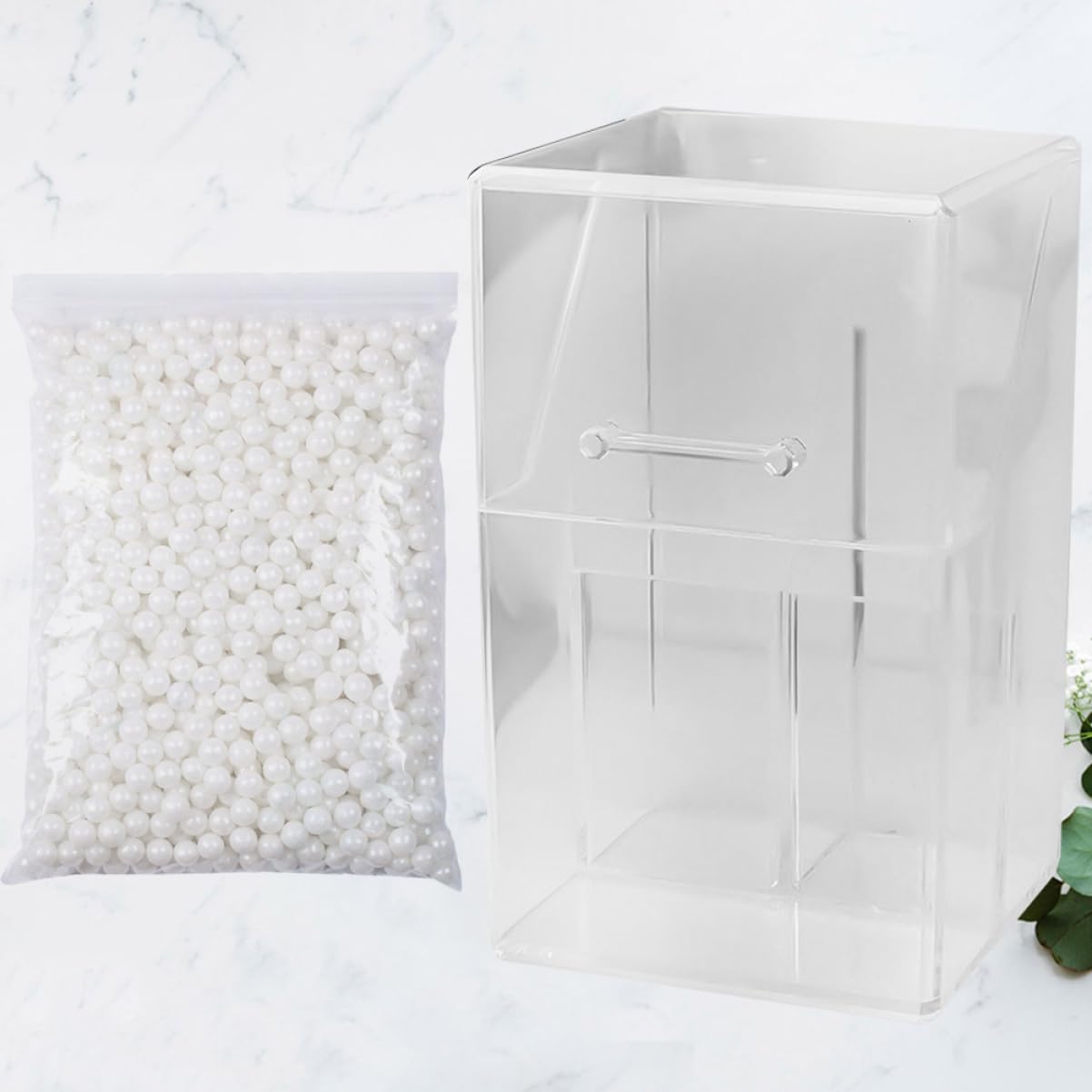 Mikinona Organizer da Scrivania in Acrilico per Cosmetici Portamatite Sopracciglia con Riempitivo Bianco, Facile da Pulire per Ufficio, Scatola Porta Trucchi con Coperchio